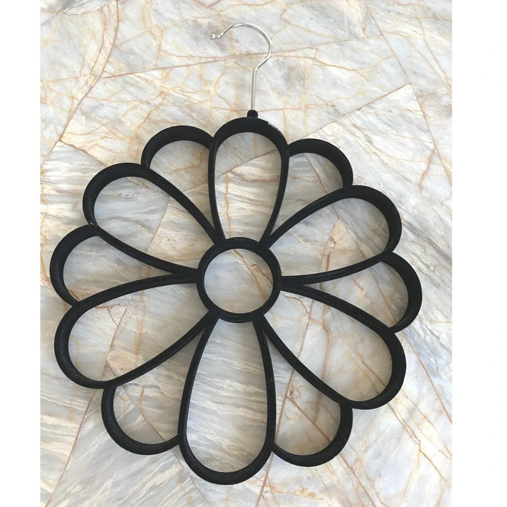 Black Velvet Flocked Flower Scarf Hanger 12 Loop Belt Accessory Organizer